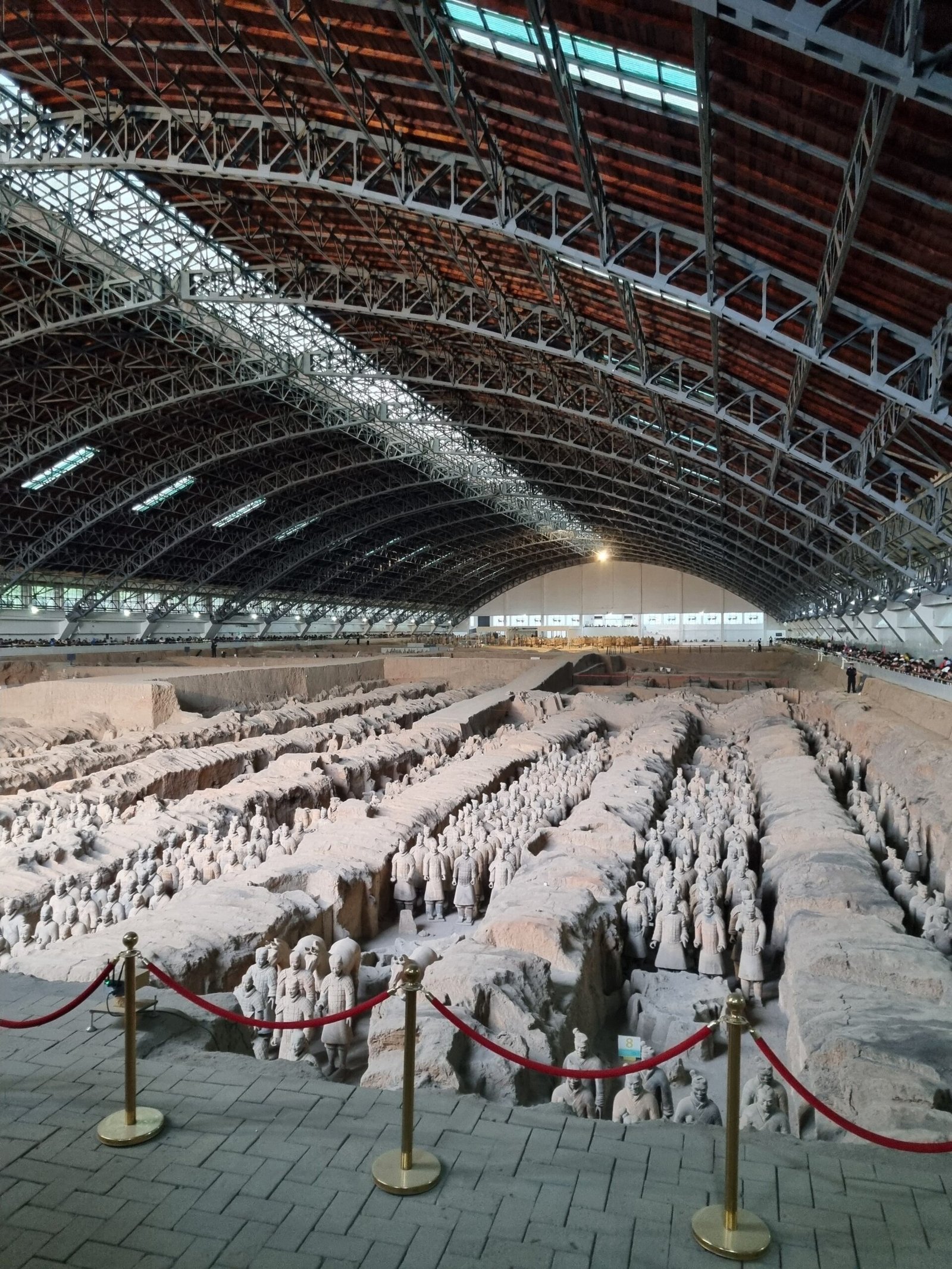A vast indoor display of the famous Terracotta Army in Xi'An, China.
